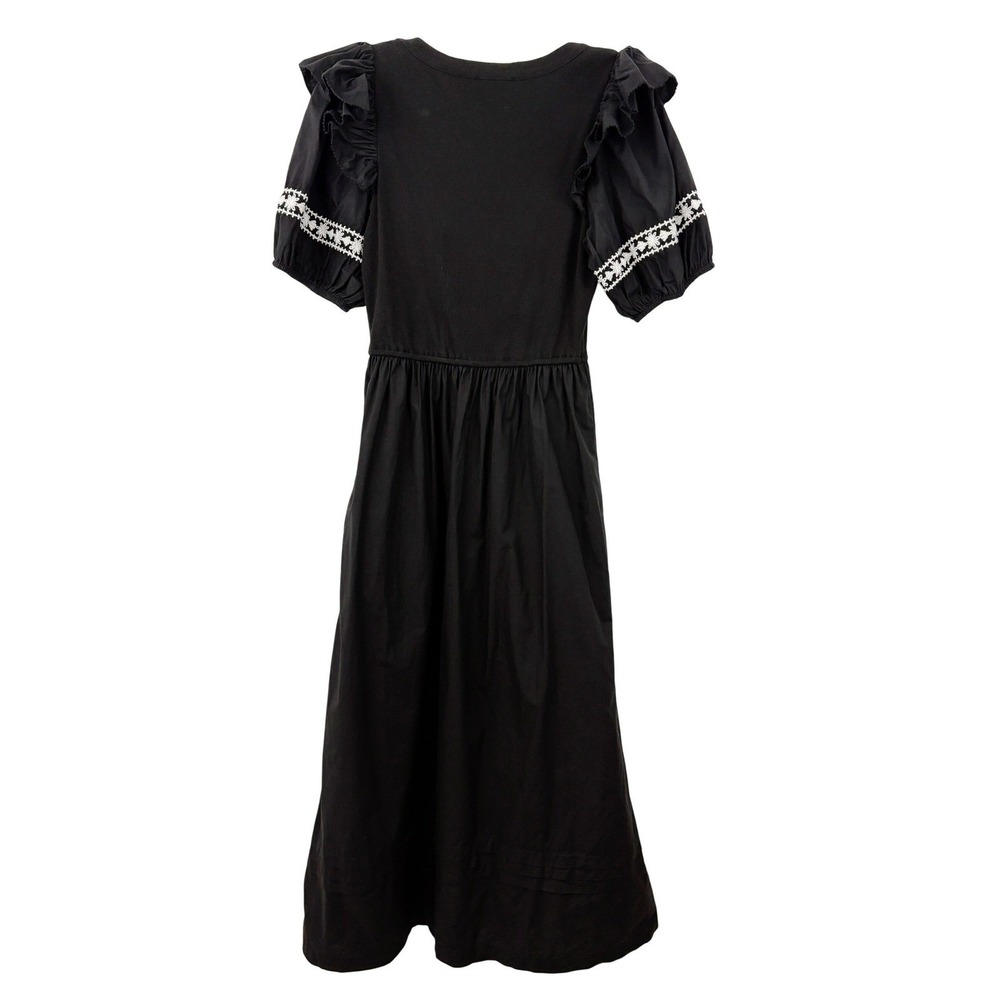 Anthropologie Cleobella Selma Midi Dress Size S Black Embroidered Puff Sleeve - Picture 3 of 11
